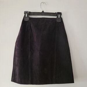 Vintage Split End Genuine Leather Elegant Black Mini A-Line Skirt 3/4